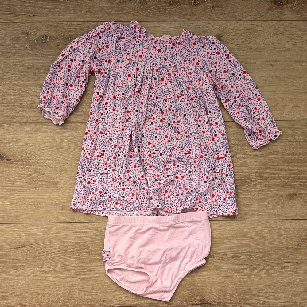 Magnetic Me Pink Floral Long-Sleeve Toddler Dress with Matching Bloomers